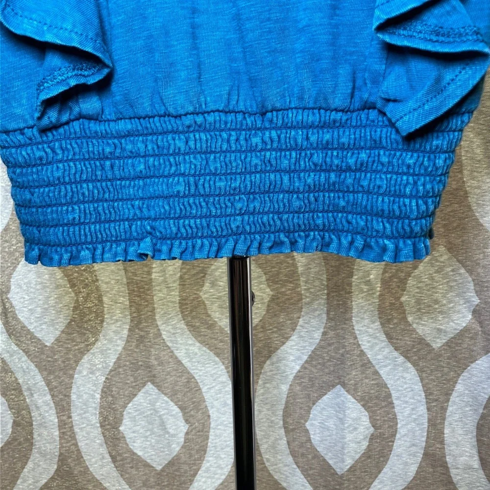 Justice Ruffle Top Girls XS Teal Blue Excellent Smocked Hem Cap Sleeve Boho